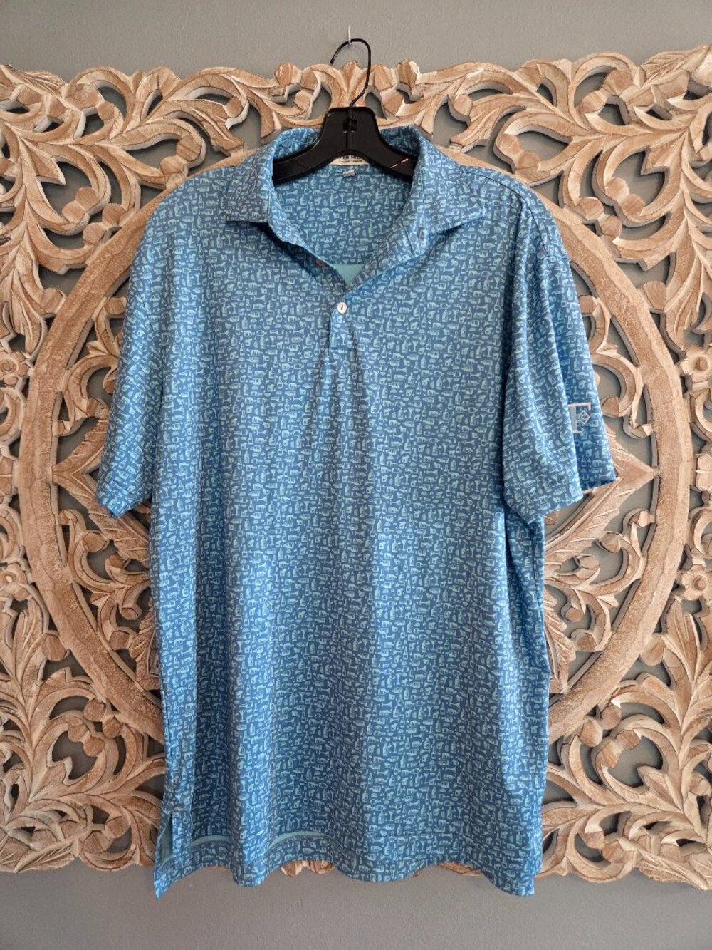 PETER MILLAR - Blue TEQUILA / WHISKEY / MARTINI Print Md. Golf Polo Shirt